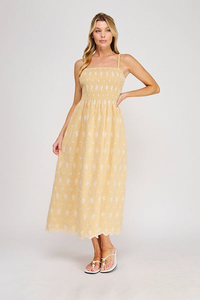 Floral Embroidered Gingham Maxi