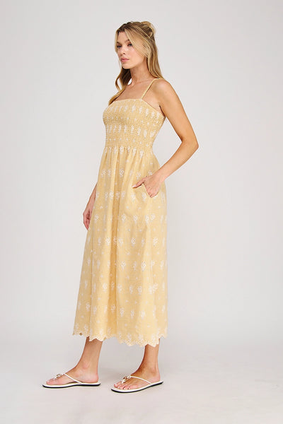 Floral Embroidered Gingham Maxi