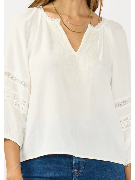 Embroidered Split Neck Blouse